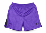 Calção roxo do Barcelona com painéis pretos e logo do Kobe, escudo e o logo da Nike