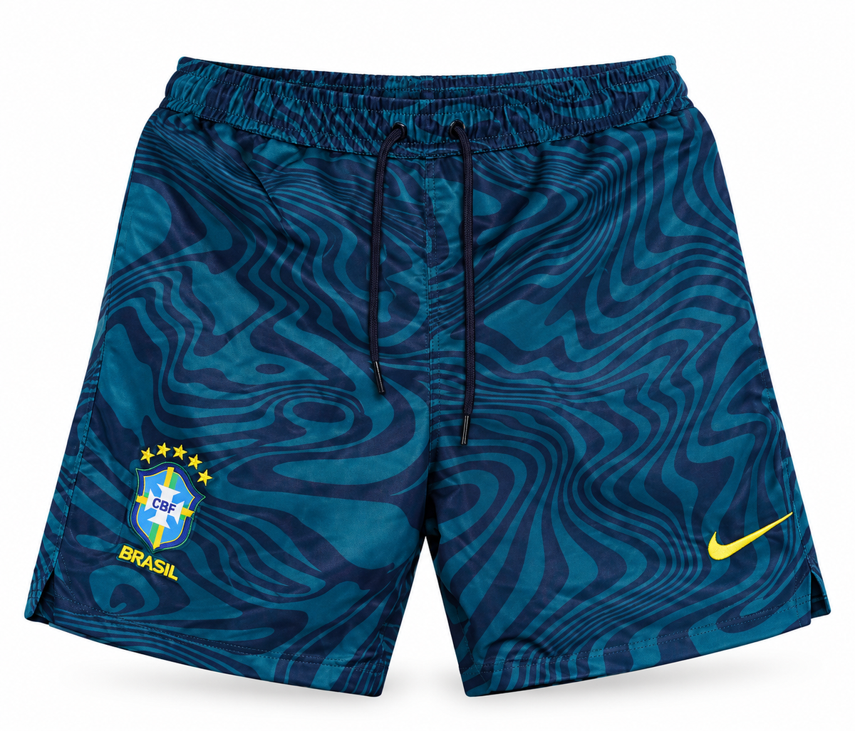 Pantaloneta verde petróleo de Brasil con estampado de ondas, escudo y el logo de Nike