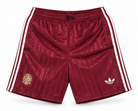 Calção vinho retrô da Espanha com escudo dourado e corte retrô, escudo e o trevo da Adidas