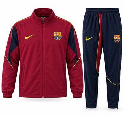 Sudadera de entrenamiento del FC Barcelona: chaqueta granate con hombros azul marino y pantalón largo