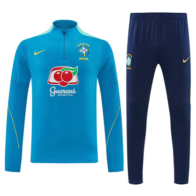 Sudadera de entrenamiento azul celeste de Brasil: buzo de medio cierre con escudo y Guaraná Antarctica, y pantalón azul oscuro