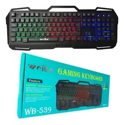 Teclado gamer Weibo WB - 539 QWERTY español España color negro con luz 3 colores - Velocity Savage